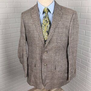 Joseph Abboud Blazer Men 40‎ Brown Blue Plaid Nova Fides Heritage Linen Jacket